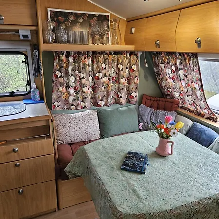 Camping Caravan Met Voortent En Bijzettentje Petten