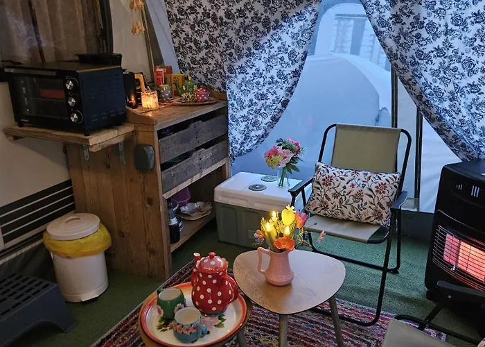 Caravan Met Voortent En Bijzettentje Campingplatz Petten